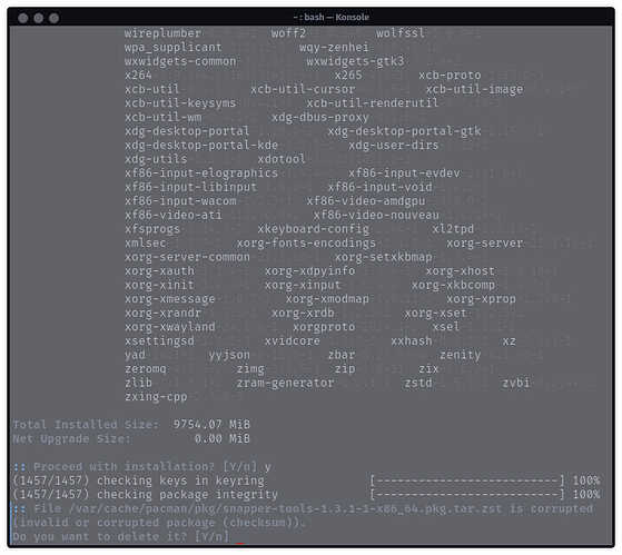 Snapper invalid checksum breaks reinstall garuda 051225