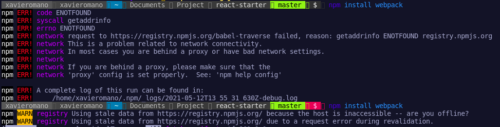 Installing Npm Modules packages 412 Precondition Failed Garuda 